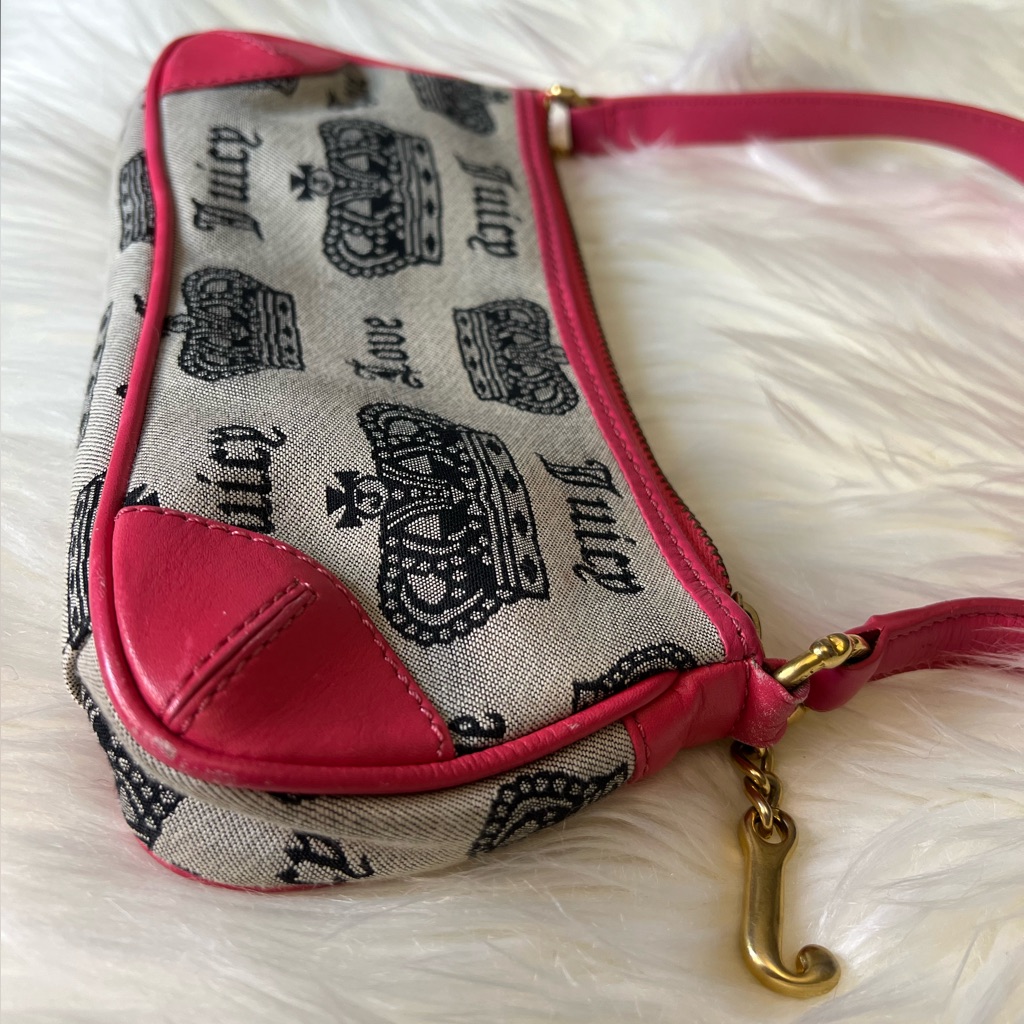 Vintage Juicy Couture Shoulder Bag Pink Leather And Canvas 2004-2006 P&G
